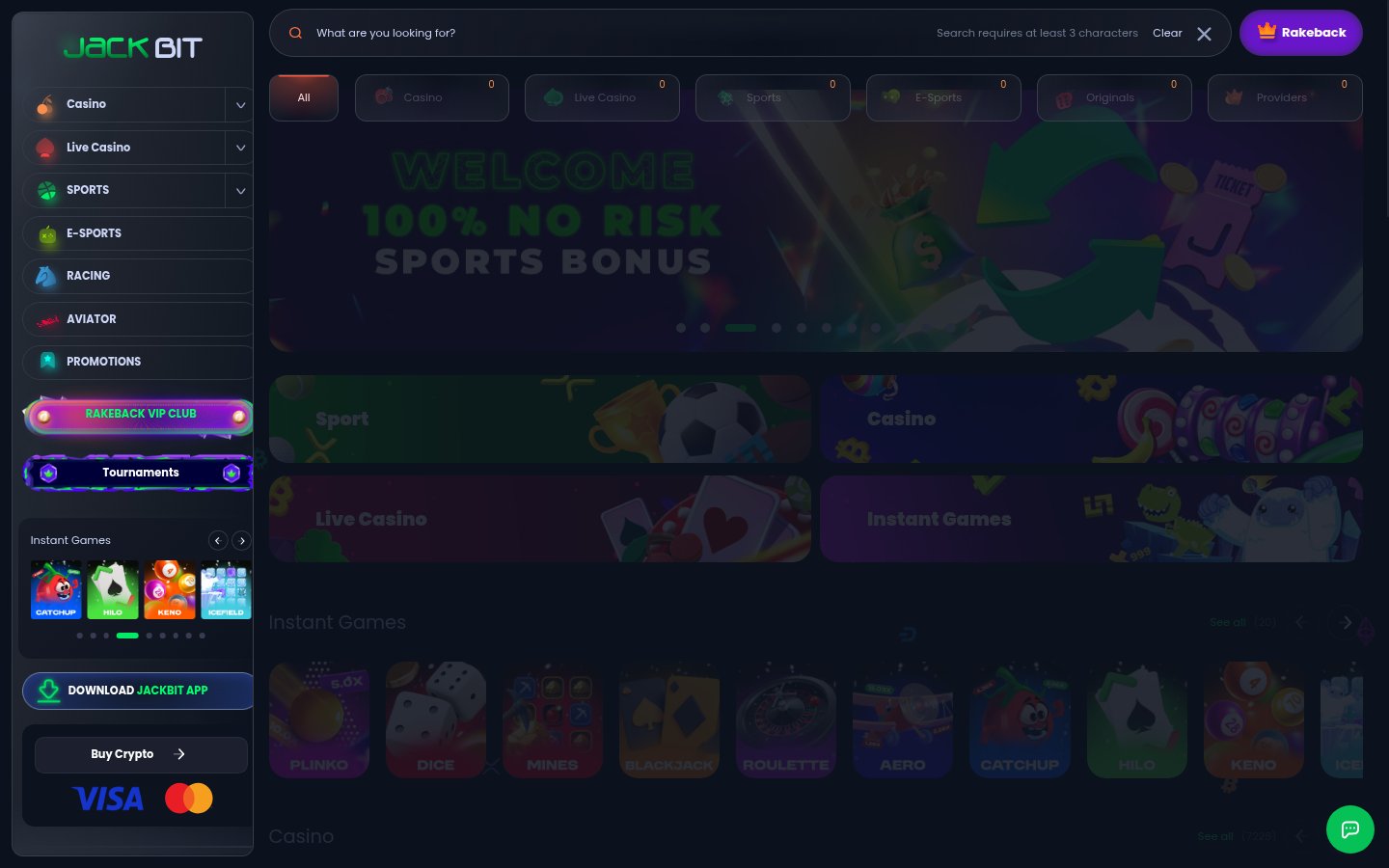 MyStake mobile casino interface showing crypto games and cashback offer